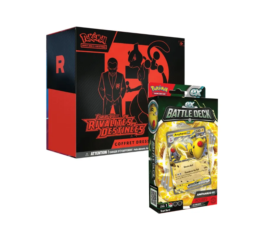 Pack : ETB Pokémon Écarlate et Violet Rivalités Destinées + BattleDeck Pokémon Ampharos Ex