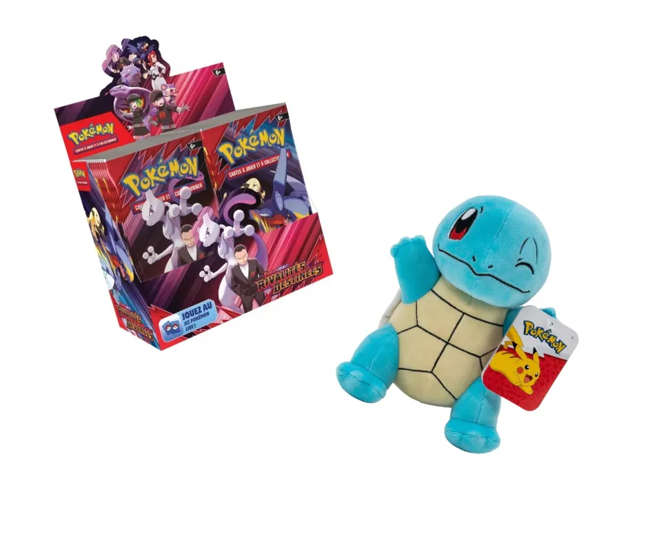 Pack : Display de boosters Pokémon Rivalités Destinées + Jazzwares Peluche Carapuce