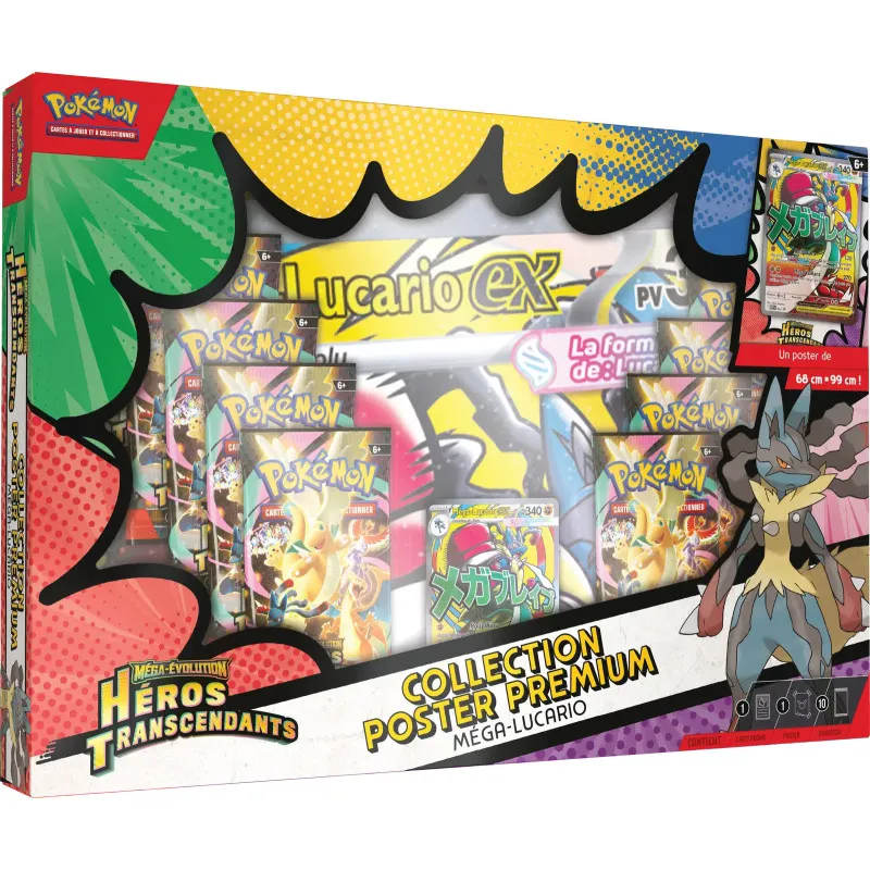 Coffret Pokémon Collection poster Premium Méga-Évolution Héros Transcendants : Méga-Lucario-ex