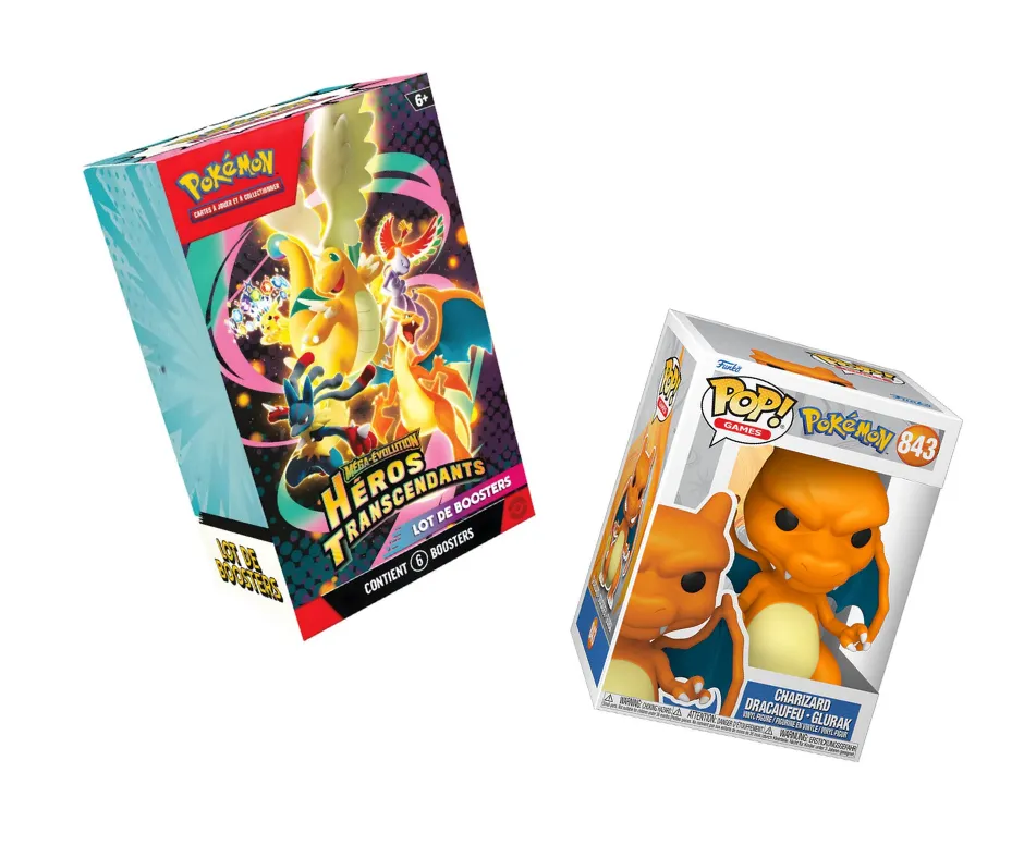 Pack : Lot de 6 boosters Méga-Évolution - Héros Transcendants + Funko Pop !