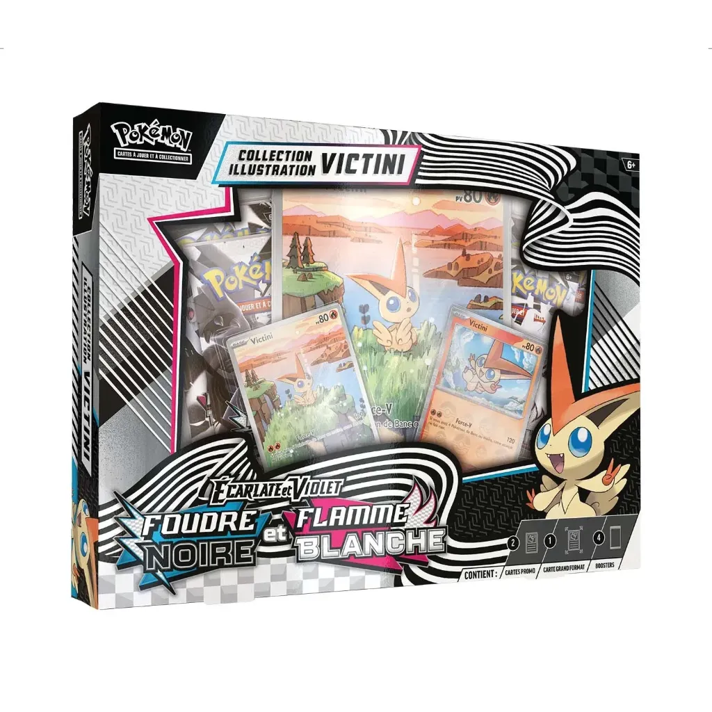 Coffret Pokémon Écarlate et violet : Foudre Noire et Flamme Blanche Collection Illustration Victini