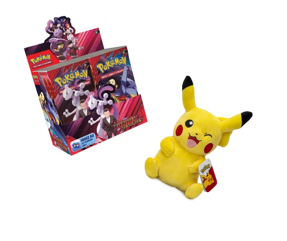 Pack: Display von Pokémon Booster-Packs Rivalitäten Destinées + Jazwares Pikachu Plüsch